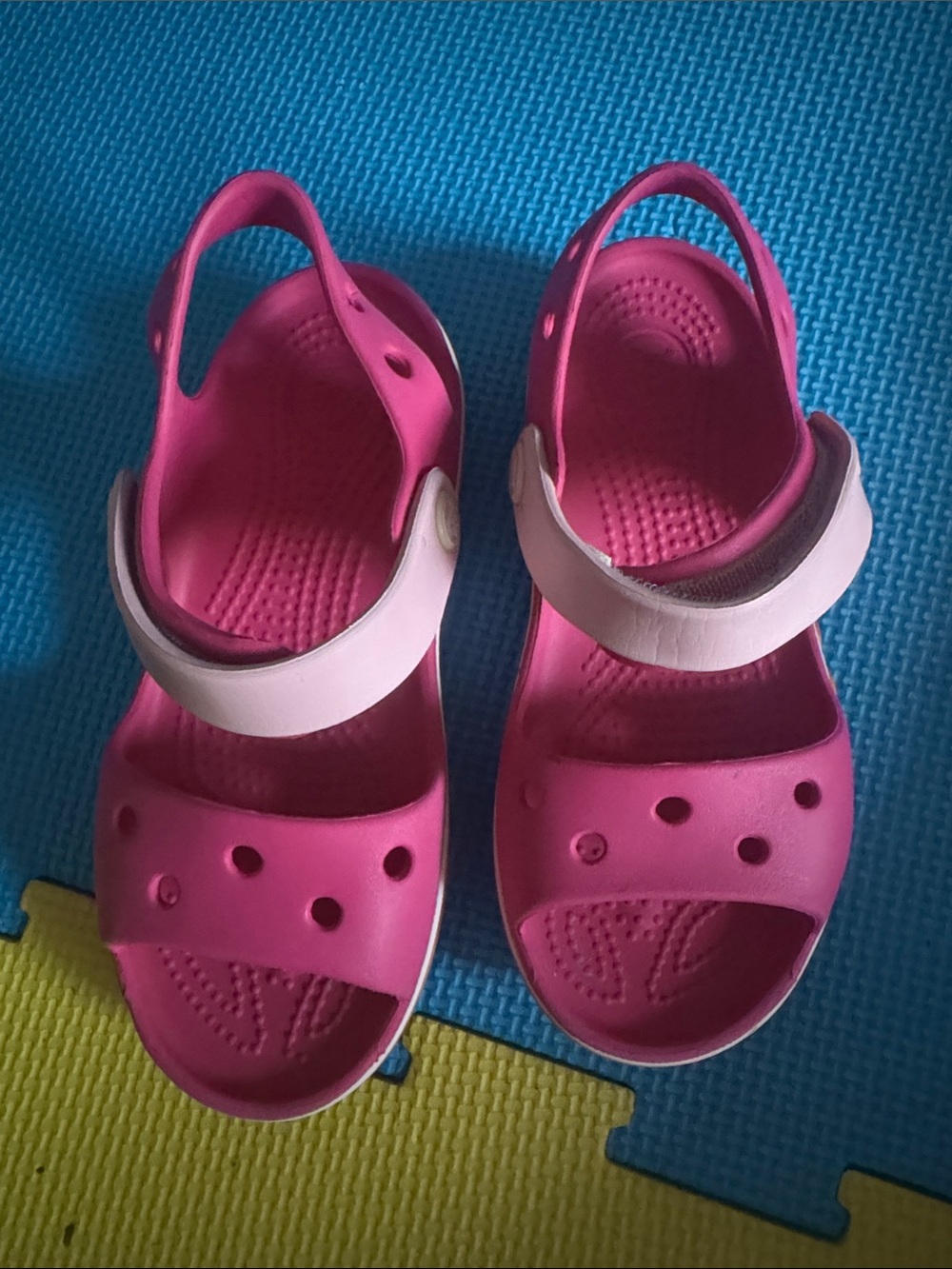 CROCS Kids Bright Pink Slingback Sandals with Light Pink Strap